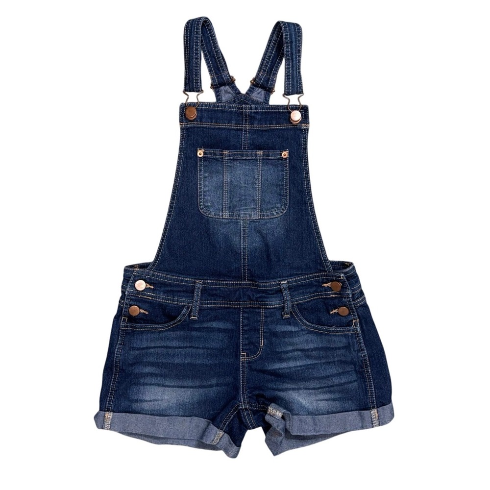 NOBO Denim Overalls Shorts Size 1 Relaxed Fit‎ Dark Wash Copper Accents Womens
